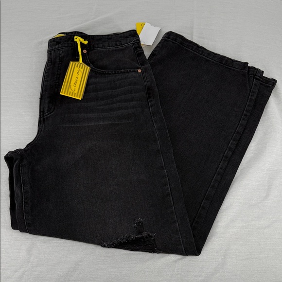 Circus NY Jeans Wm 32 High Waist Slouchy Faded Black Distressed Wide Leg Plus - Picture 1 of 14